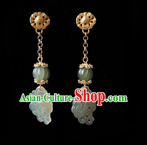 Chinese Handmade Court Jade Earrings Traditional Hanfu Ear Jewelry Accessories Classical Tassel Eardrop for Women