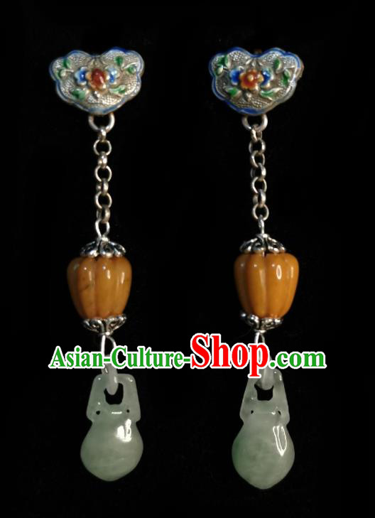 Chinese Handmade Court Jade Vase Earrings Traditional Hanfu Ear Jewelry Accessories Classical Cloisonne Eardrop for Women