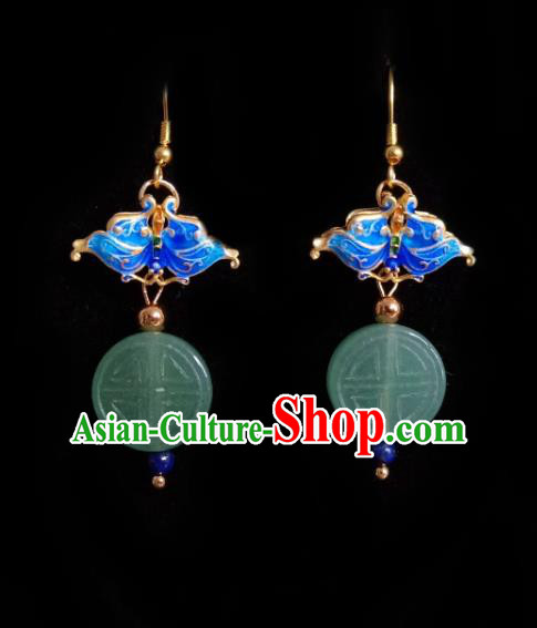 Chinese Handmade Court Green Jade Earrings Traditional Hanfu Ear Jewelry Accessories Classical Cloisonne Butterfly Eardrop for Women