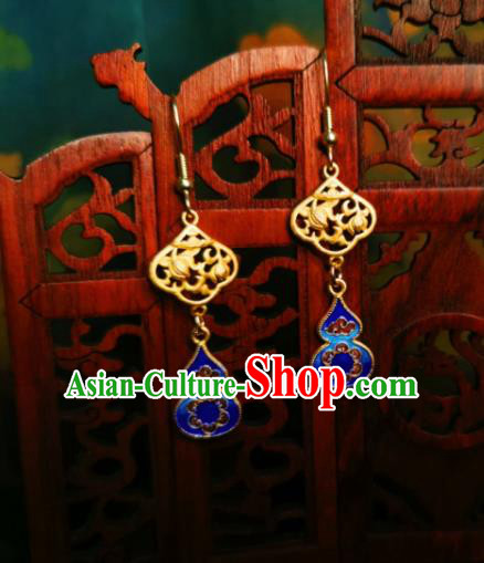 Chinese Handmade Qing Dynasty Cloisonne Cucurbit Earrings Traditional Hanfu Ear Jewelry Accessories Classical Court Eardrop for Women