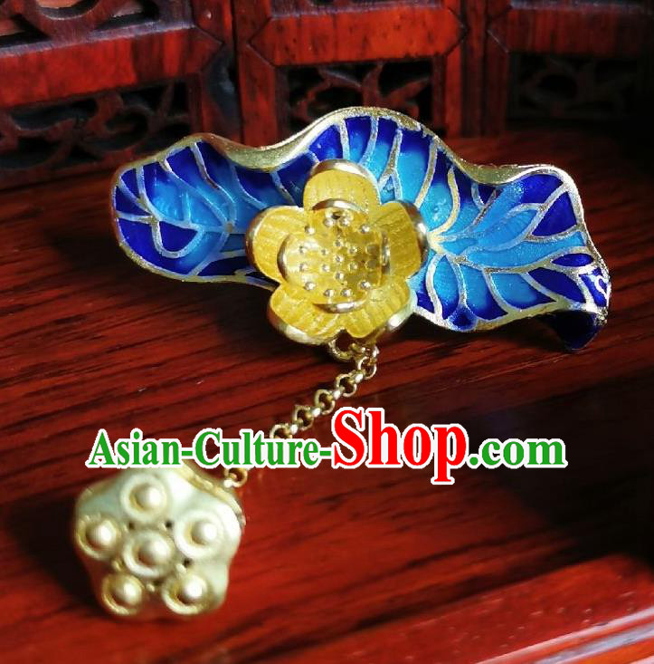 Chinese Classical Cloisonne Brooch Traditional Hanfu Cheongsam Accessories Handmade Golden Lotus Breastpin Pendant for Women