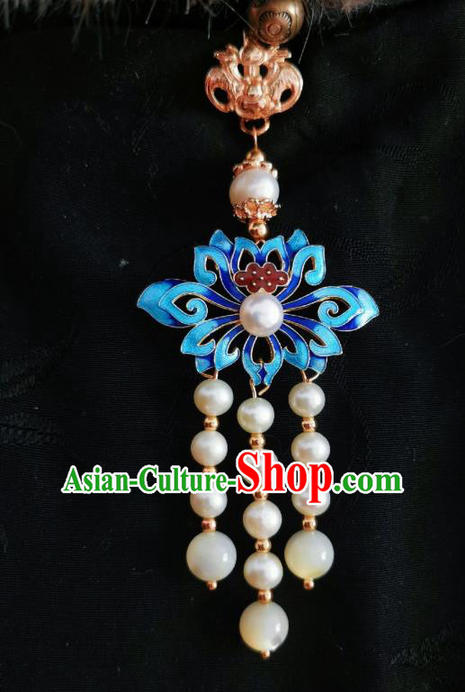 Chinese Classical Cloisonne Lotus Brooch Traditional Hanfu Cheongsam Accessories Handmade Beads Tassel Breastpin Pendant for Women