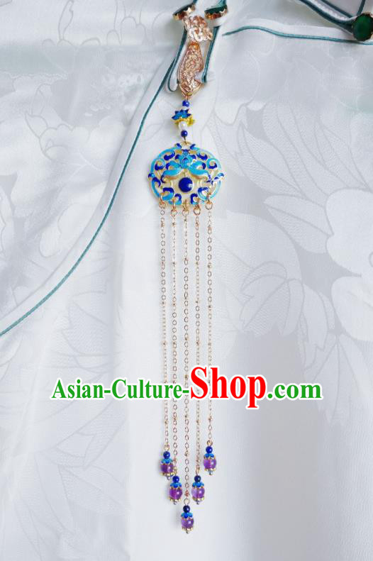 Chinese Classical Cloisonne Lotus Brooch Traditional Hanfu Cheongsam Accessories Handmade Long Tassel Breastpin Pendant for Women