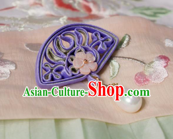 Chinese Classical Shell Plum Brooch Traditional Hanfu Cheongsam Accessories Handmade Purple Silk Breastpin Pendant for Women