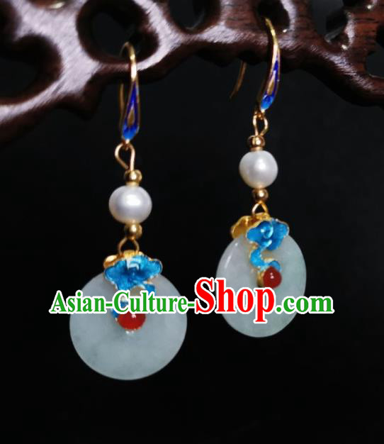 Chinese Handmade Cloisonne Cloud Earrings Traditional Hanfu Ear Jewelry Accessories Classical Jade Ring Eardrop for Women