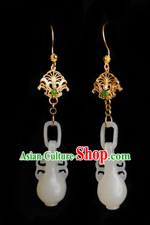 Chinese Handmade White Jade Vase Earrings Traditional Hanfu Ear Jewelry Accessories Classical Eardrop for Women