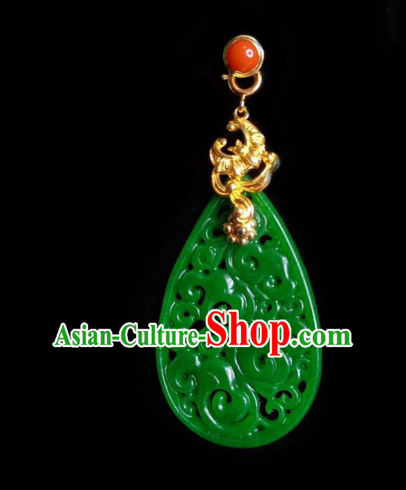 Chinese Handmade Earrings Traditional Hanfu Ear Jewelry Accessories Classical Green Jade Carving Eardrop for Women