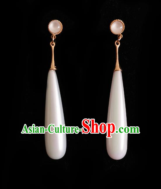 Chinese Handmade Pearl Earrings Traditional Hanfu Ear Jewelry Accessories Classical Chalcedony Eardrop for Women