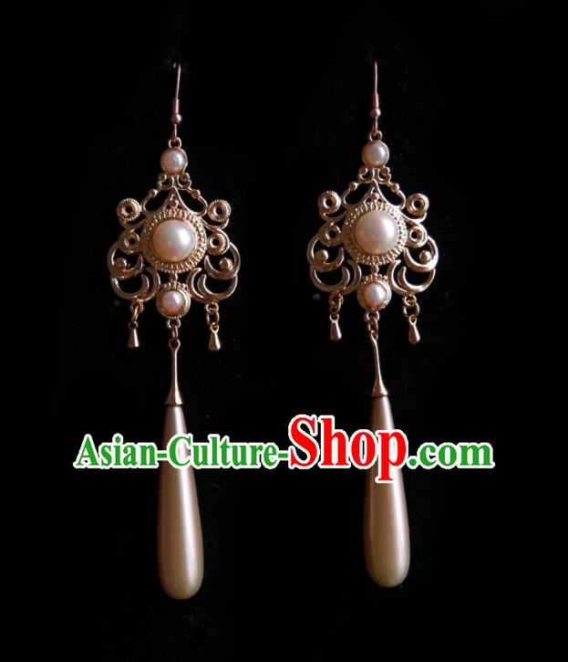 Chinese Handmade Court Earrings Traditional Hanfu Ear Jewelry Accessories Classical Pearls Eardrop for Women