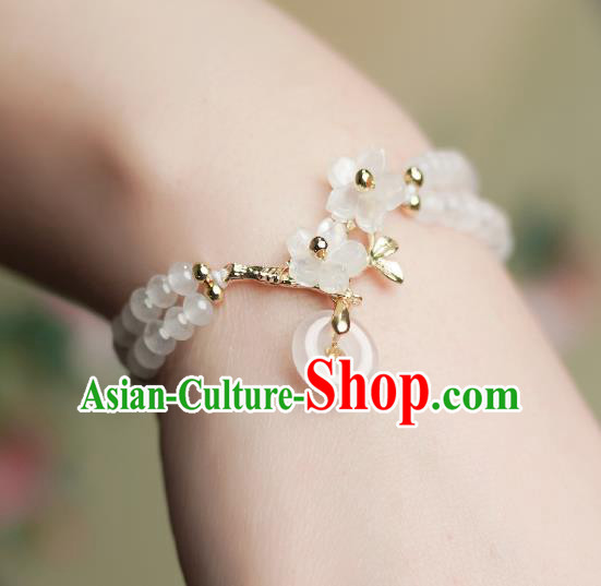 Handmade Chinese Traditional White Chalcedony Bracelet Jewelry Accessories Decoration National Beads Bangle for Women