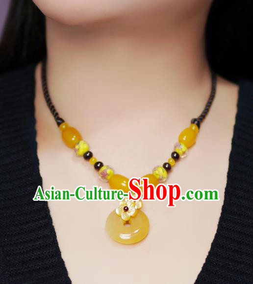 Chinese Handmade National Yellow Chalcedony Necklet Decoration Traditional Peace Buckle Necklace Accessories for Women