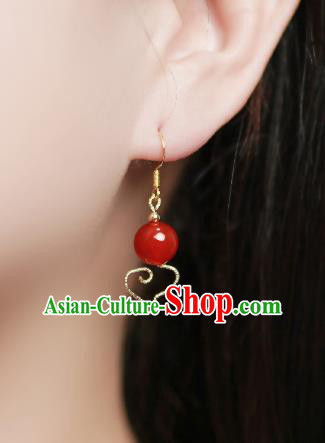 Traditional Chinese Red Bead Ear Accessories Handmade Eardrop National Cheongsam Earrings for Women