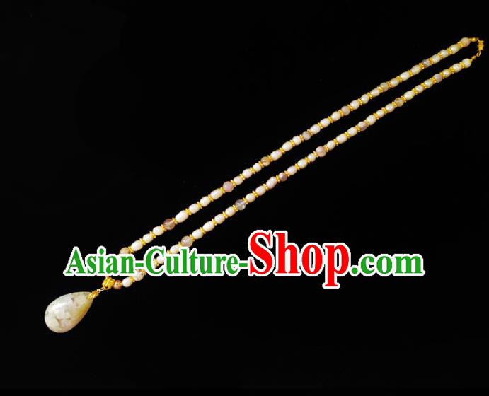 Chinese Handmade White Stone Necklace Traditional Hanfu Jewelry Accessories Pearls Necklet for Women