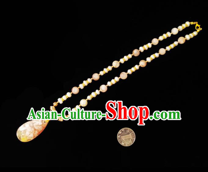Chinese Handmade Yellow Stone Necklace Traditional Hanfu Jewelry Accessories Pearls Necklet for Women