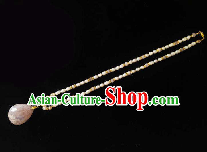 Chinese Handmade Pink Stone Necklace Traditional Hanfu Jewelry Accessories Beads Necklet for Women