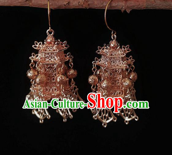 Chinese Handmade Court Champagne Earrings Traditional Hanfu Ear Jewelry Accessories Classical Qing Dynasty Palace Eardrop for Women