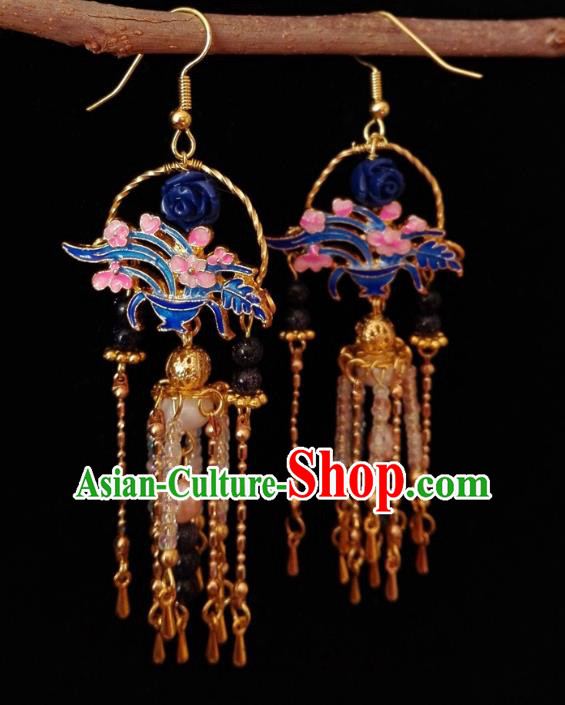 Chinese Handmade Palace Cloisonne Earrings Traditional Hanfu Ear Jewelry Accessories Classical Qing Dynasty Basket Eardrop for Women