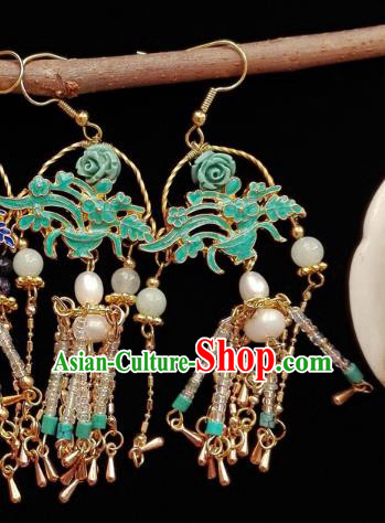 Chinese Handmade Earrings Traditional Hanfu Ear Jewelry Accessories Classical Qing Dynasty Green Basket Eardrop for Women