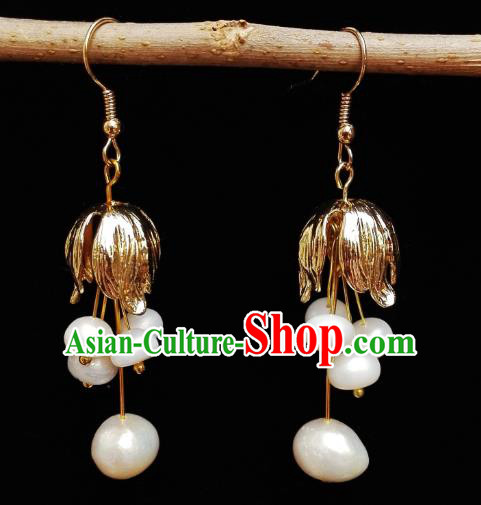 Chinese Handmade Convallaria Earrings Traditional Hanfu Ear Jewelry Accessories Classical Qing Dynasty Pearls Eardrop for Women