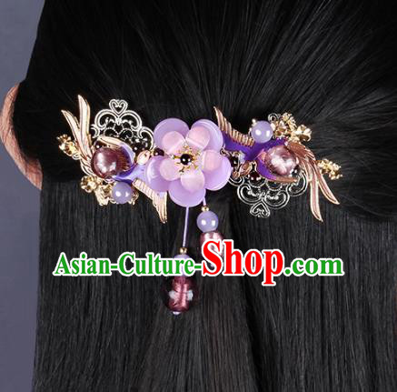 Chinese Traditional Violet Flower Hair Claw Hair Accessories Decoration Handmade Hair Accessories Birds Hair Stick for Women