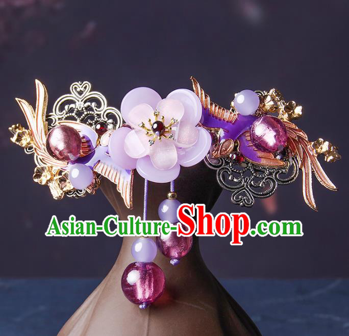 Chinese Traditional Violet Flower Hair Claw Hair Accessories Decoration Handmade Hair Accessories Birds Hair Stick for Women