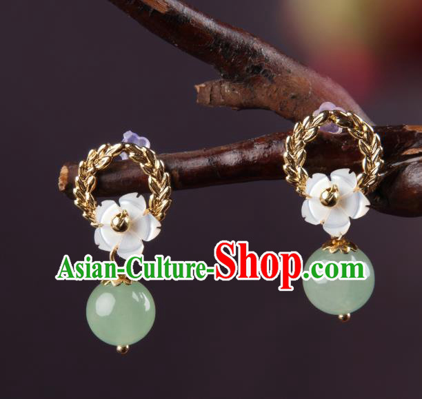 Traditional Chinese Green Bead Ear Accessories Handmade Eardrop National Cheongsam Earrings for Women