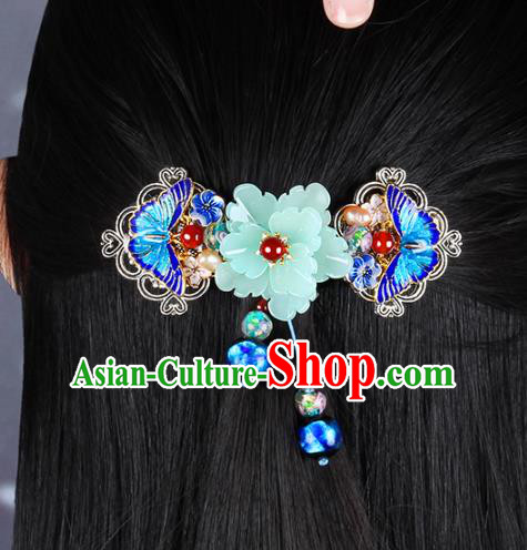 Chinese Traditional Cloisonne Butterfly Hair Claw Hair Accessories Decoration Handmade Hair Accessories Blue Peony Hair Stick for Women