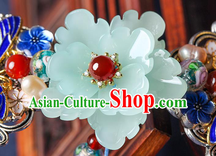Chinese Traditional Cloisonne Butterfly Hair Claw Hair Accessories Decoration Handmade Hair Accessories Blue Peony Hair Stick for Women