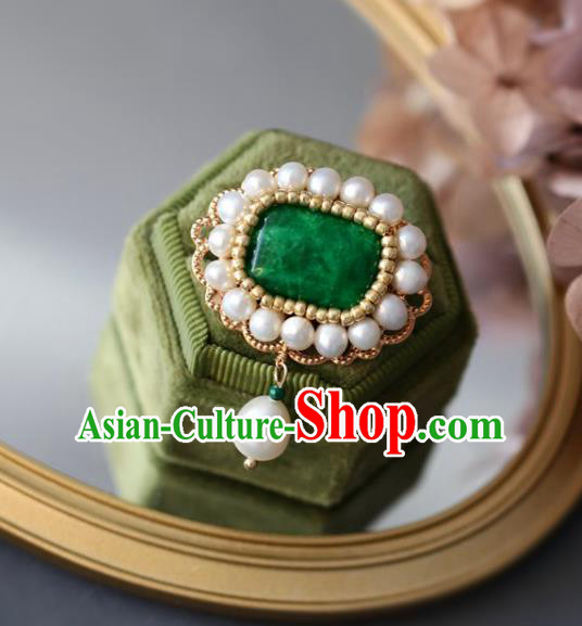 Top Grade Classical Green Stone Brooch Accessories Handmade Cheongsam Pearls Breastpin for Women