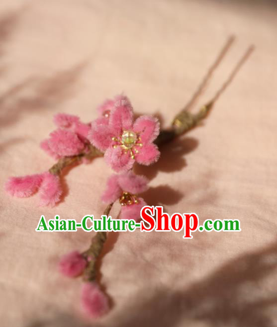 Chinese Traditional Ancient Young Lady Peach Blossom Hairpin Headwear Handmade Hanfu Hair Clip for Women