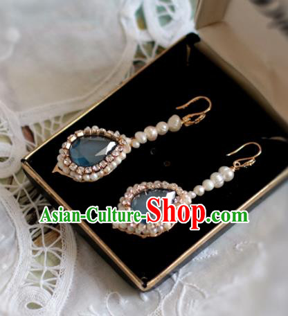 Princess Handmade Pearls Earrings Fashion Jewelry Accessories Classical Crystal Blue Eardrop for Women