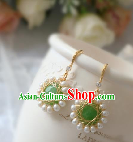 Princess Handmade Green Earrings Fashion Jewelry Accessories Classical Pearls Eardrop for Women