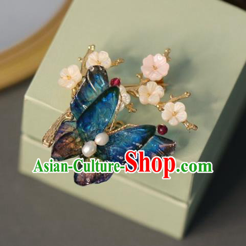 Top Grade Classical Blue Butterfly Brooch Accessories Handmade Sweater Plum Blossom Breastpin Ornaments for Women