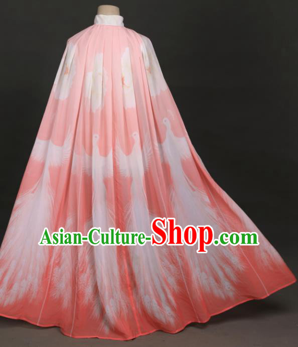 Traditional Chinese Hanfu Pink Chiffon Cloak Ancient Costume Cape for Women