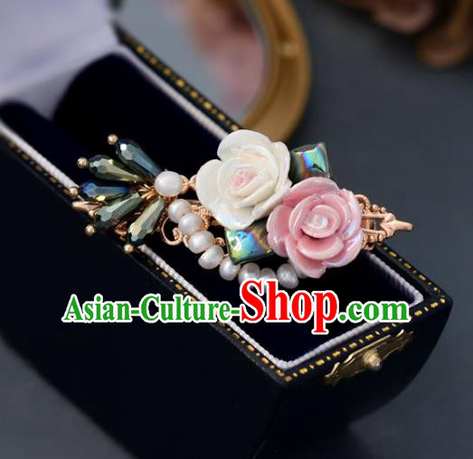 Handmade Retro Roses Hair Claw Top Grade Hair Accessories Pearls Hair Stick Hair Pin for Women