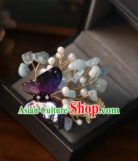 Handmade Retro Wedding Hair Claw Top Grade Hair Accessories Hair Stick Amethyst Butterfly Hair Pin for Women