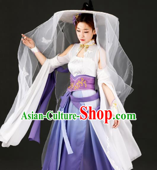 Traditional Chinese Cosplay Hanfu Dress Ancient Female Swordsman Purple Costume for Women