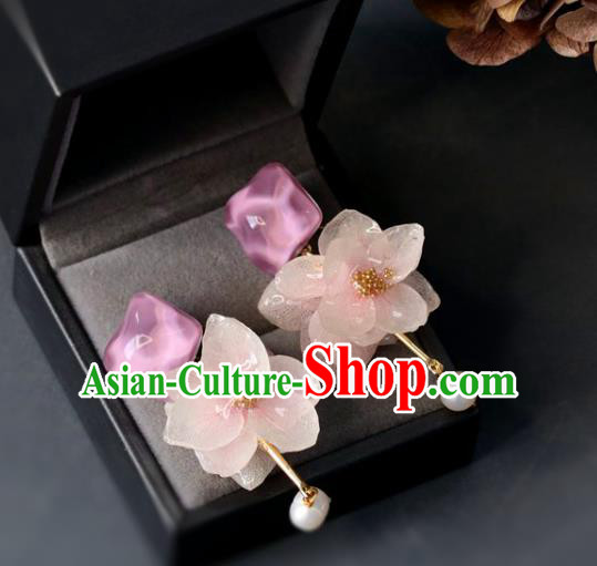 Princess Handmade Pink Lotus Earrings Classical Eardrop Fashion Jewelry Accessories for Women