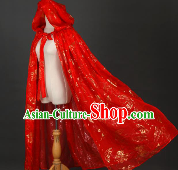 Traditional Chinese Cosplay Hanfu Red Cloak Ancient Princess Printing Butterfly Cape Costume for Women