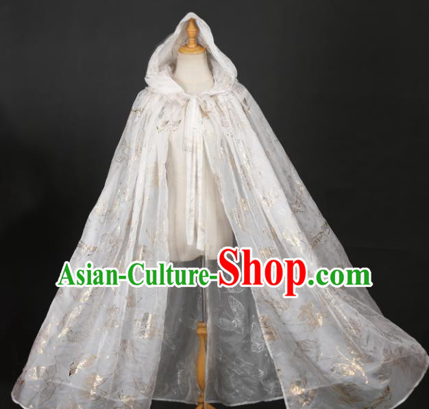 Traditional Chinese Cosplay Hanfu White Cloak Ancient Princess Printing Butterfly Cape Costume for Women