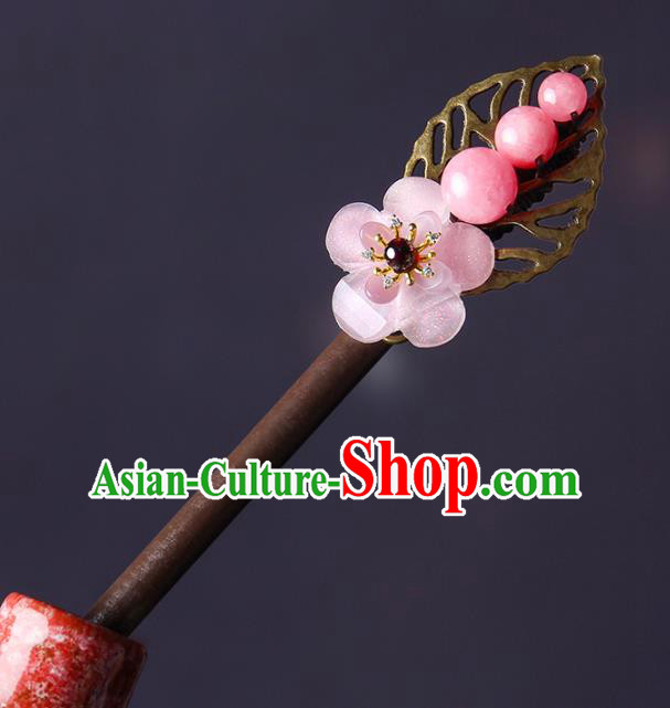 Chinese Traditional Wood Hairpins Hair Accessories Decoration Handmade Hair Accessories Pink Flowers Hair Clip for Women