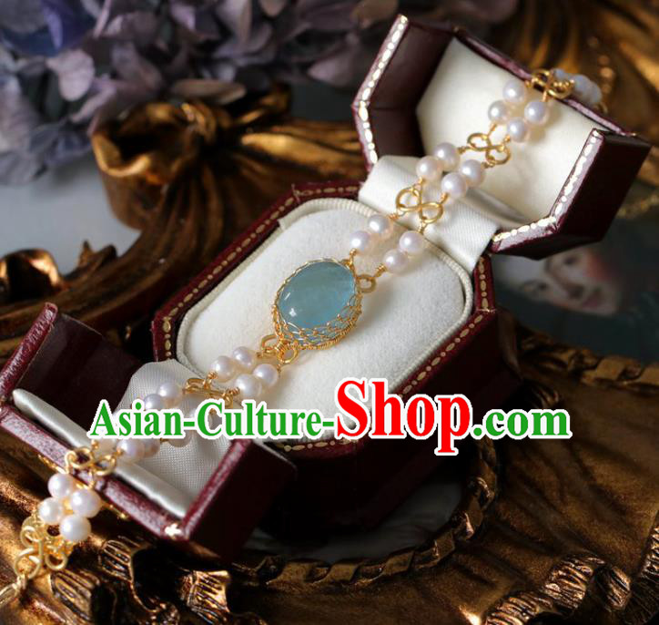 Baroque Handmade Aquamarine Bracelet Jewelry Accessories European Novel Design Bangle for Women