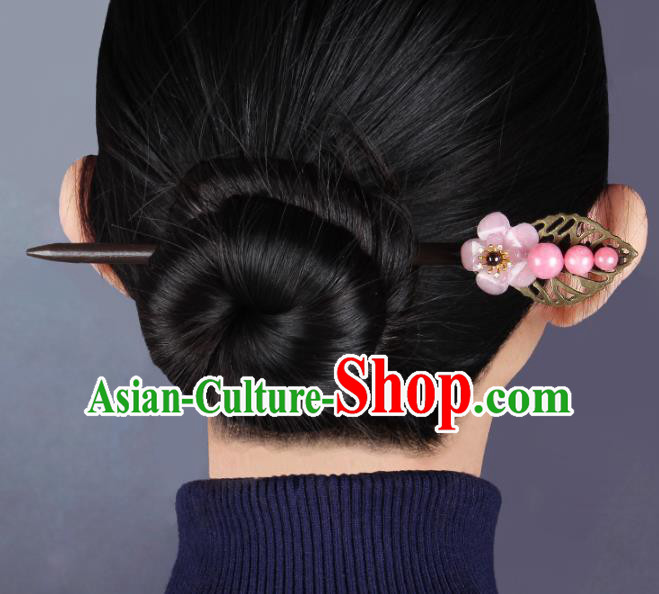 Chinese Traditional Wood Hairpins Hair Accessories Decoration Handmade Hair Accessories Pink Flowers Hair Clip for Women