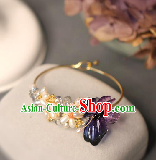 Baroque Handmade Purple Butterfly Bracelet Jewelry Accessories European Novel Design Pearls Bangle for Women
