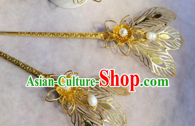 Chinese Traditional Ancient Princess Golden Hairpin Hair Clip Hanfu Hair Accessories Headwear for Women