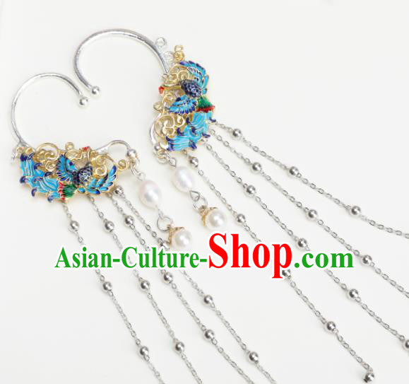 Chinese Handmade Cloisonne Phoenix Ear Accessories Decoration Traditional Hanfu Tassel Earrings for Women