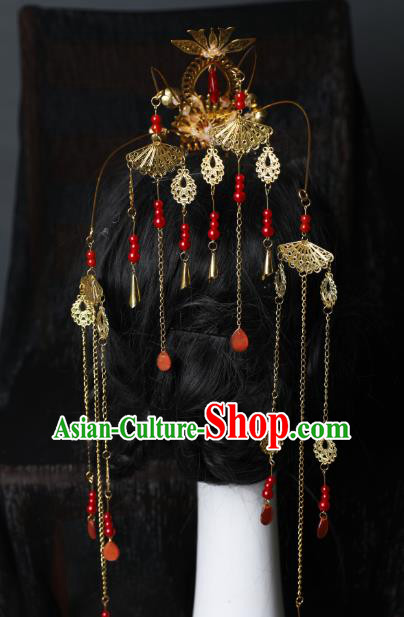 Chinese Traditional Ancient Princess Golden Tassel Hair Crown Hanfu Hair Accessories Wedding Headwear for Women