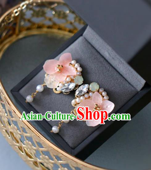 Princess Handmade Pink Flower Earrings Classical Crystal Eardrop Fashion Jewelry Accessories for Women