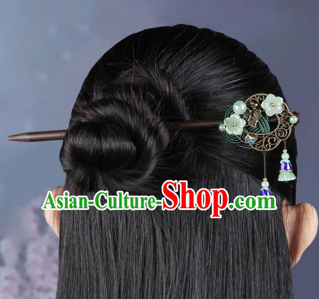 Chinese Traditional Cloisonne Ebony Hairpins Hair Accessories Decoration Handmade Hair Accessories Lotus Seedpod Tassel Hair Clip for Women