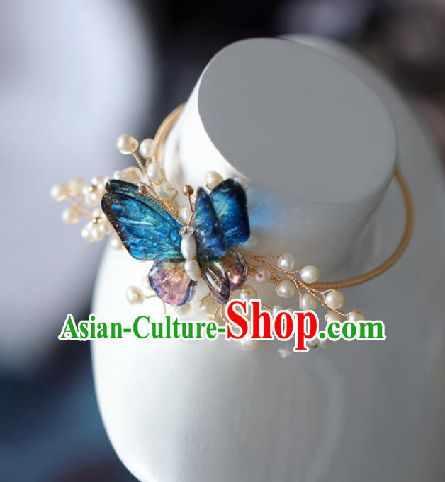 Baroque Handmade Pearls Jewelry Accessories European Novel Design Blue Butterfly Bracelet for Women